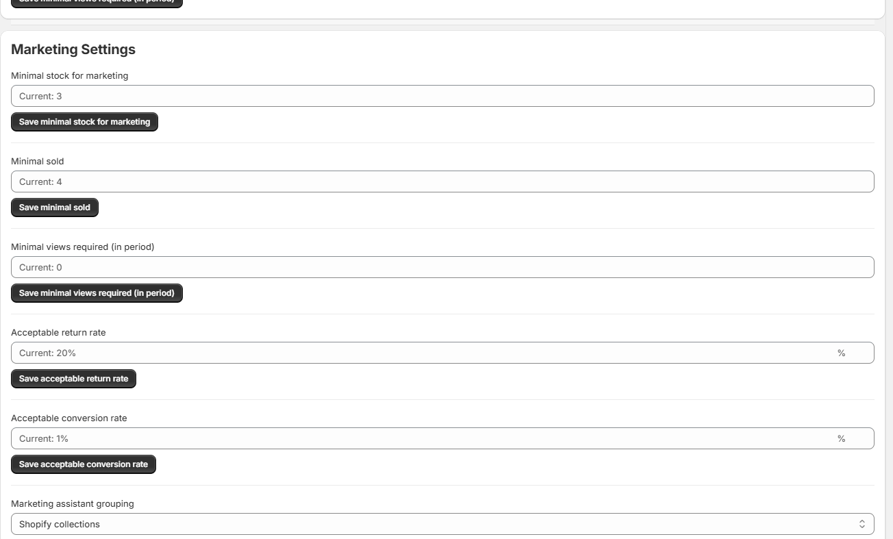 The Marketing Settings thresholds
